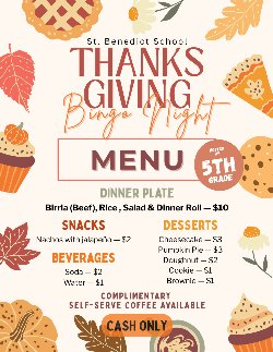 Bingo Night Menu information